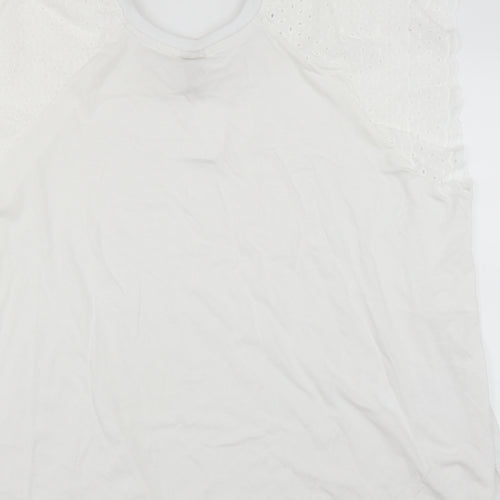 H&M Womens White   Basic T-Shirt Size XL  - Crochet Sleeve Detail