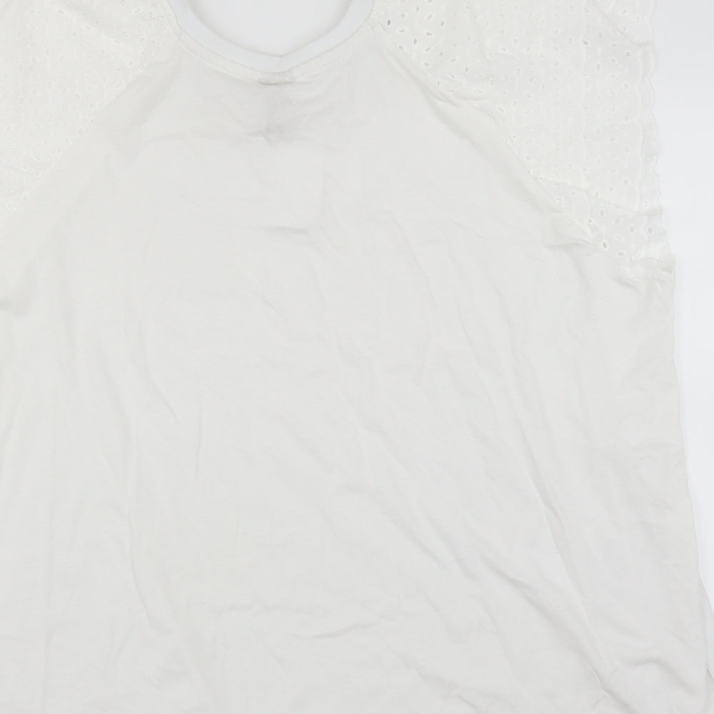 H&M Womens White   Basic T-Shirt Size XL  - Crochet Sleeve Detail
