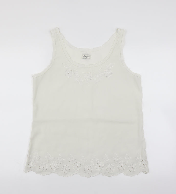 Jeanswest Womens Ivory Basic Blouse Size 12 - Floral embroidery