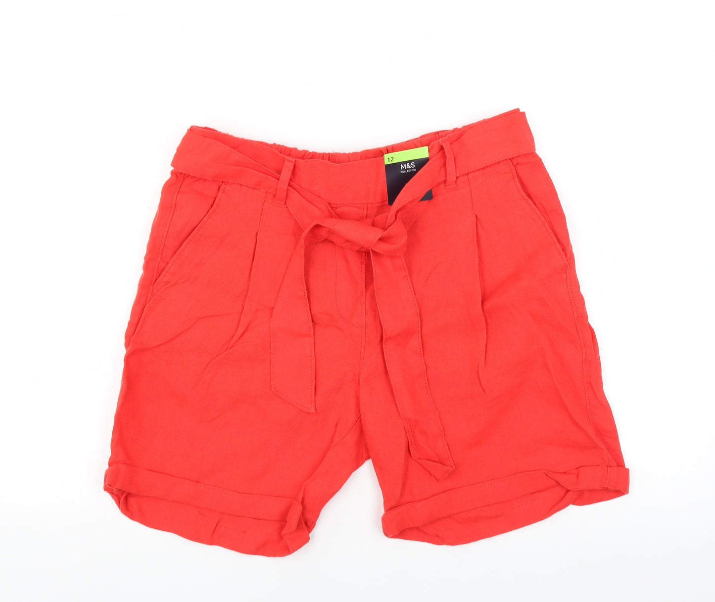 Marks and Spencer Womens Red   Bermuda Shorts Size 12 - belted