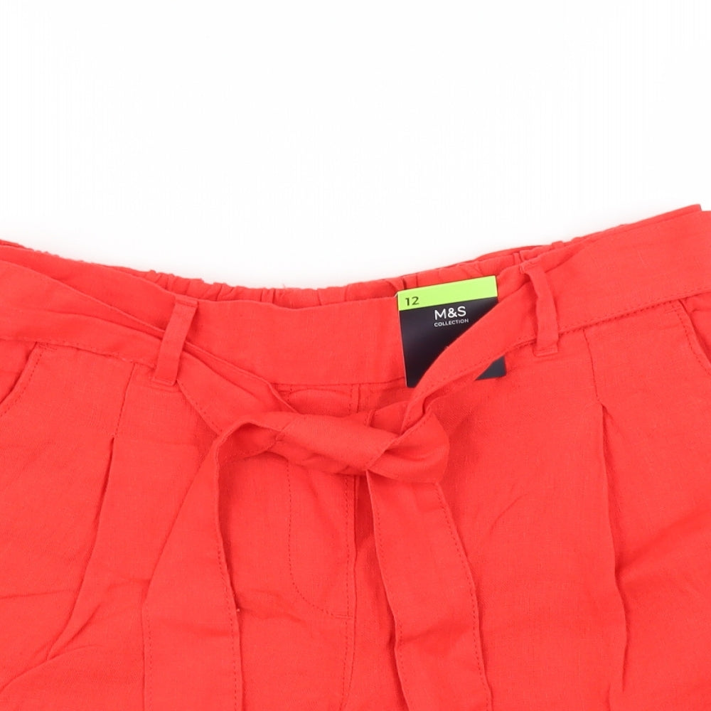 Marks and Spencer Womens Red   Bermuda Shorts Size 12 - belted