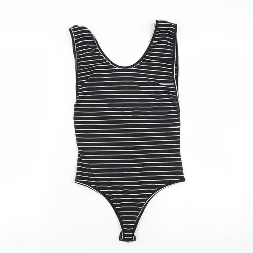 PRETTYLITTLETHING Womens Black Striped  Bodysuit One-Piece Size 12  - low back