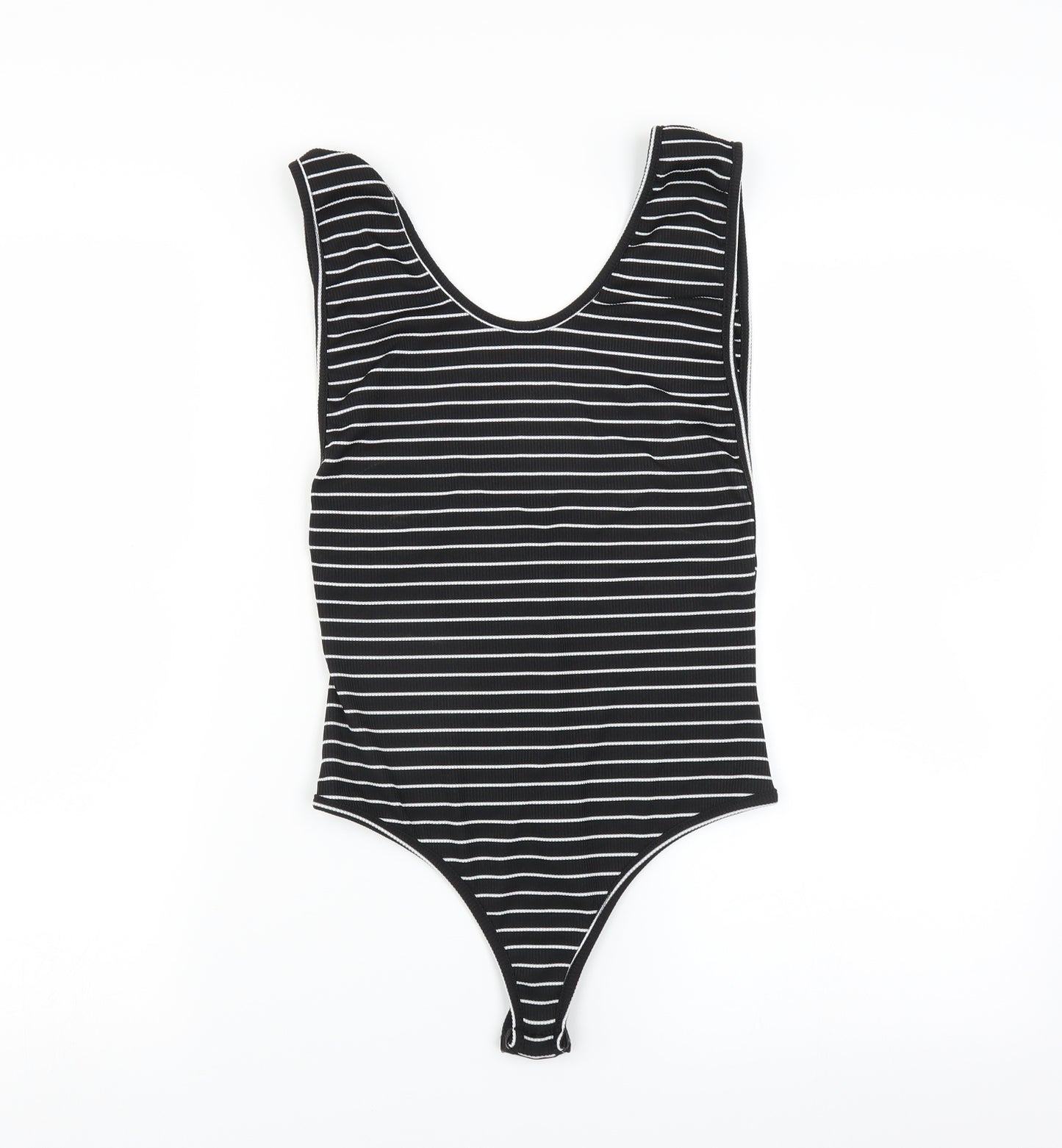 PRETTYLITTLETHING Womens Black Striped  Bodysuit One-Piece Size 12  - low back