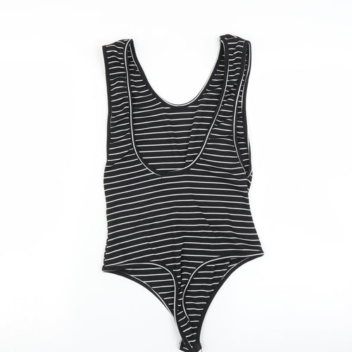 PRETTYLITTLETHING Womens Black Striped  Bodysuit One-Piece Size 12  - low back