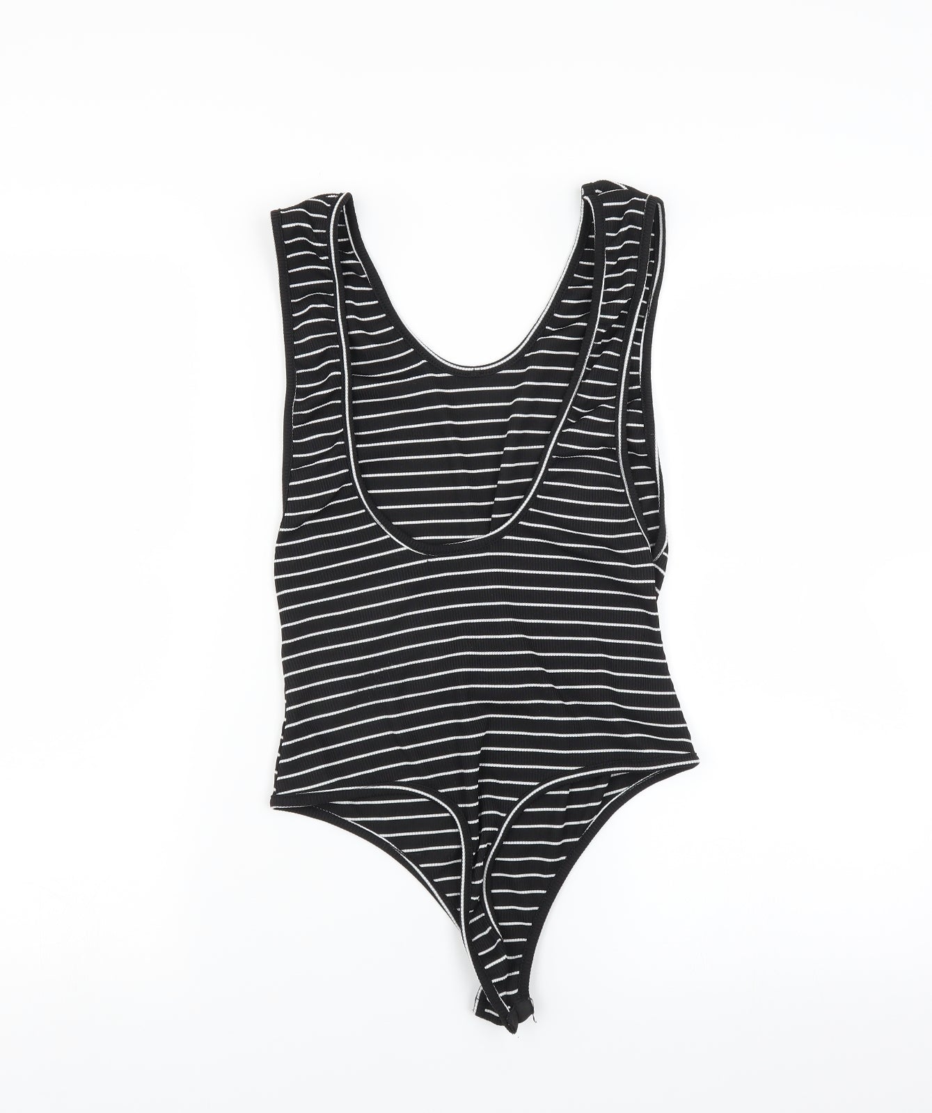 PRETTYLITTLETHING Womens Black Striped  Bodysuit One-Piece Size 12  - low back