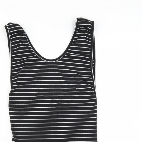 PRETTYLITTLETHING Womens Black Striped  Bodysuit One-Piece Size 12  - low back