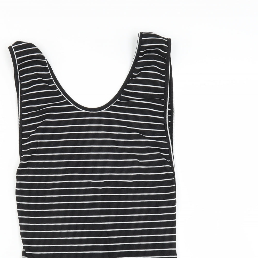 PRETTYLITTLETHING Womens Black Striped  Bodysuit One-Piece Size 12  - low back