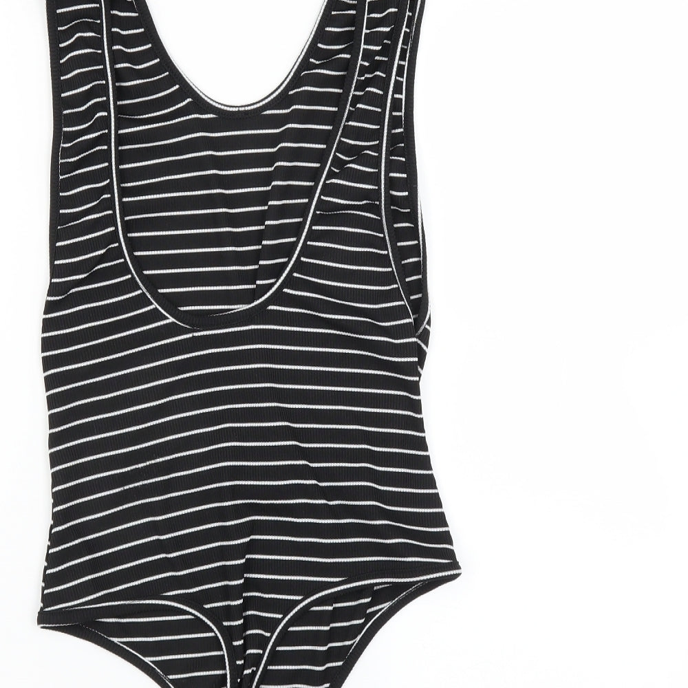 PRETTYLITTLETHING Womens Black Striped  Bodysuit One-Piece Size 12  - low back