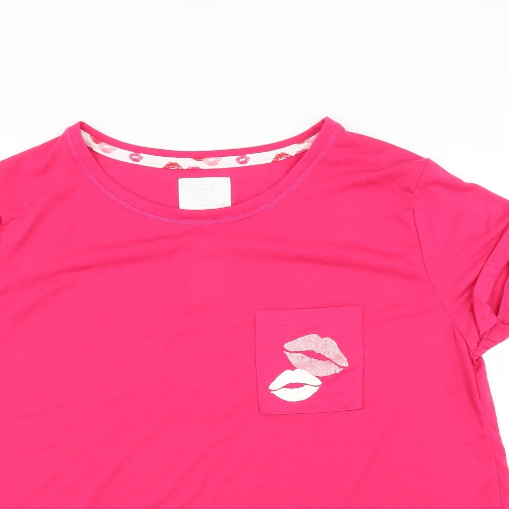 Time To Dream Womens Pink Solid  Top Pyjama Top Size M  - lips