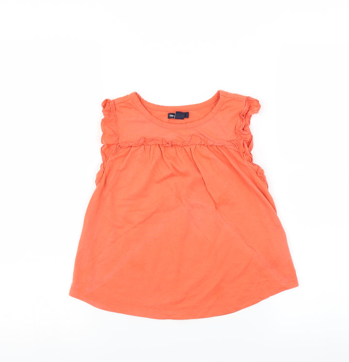 Gap Girls Orange Basic T-Shirt Size 6 Years - Ruffle Detail