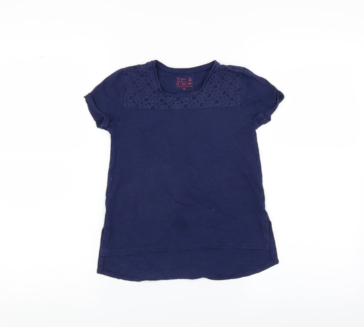 Sainsburys Girls Blue Basic T-Shirt Size 7 Years - floral crochet detail
