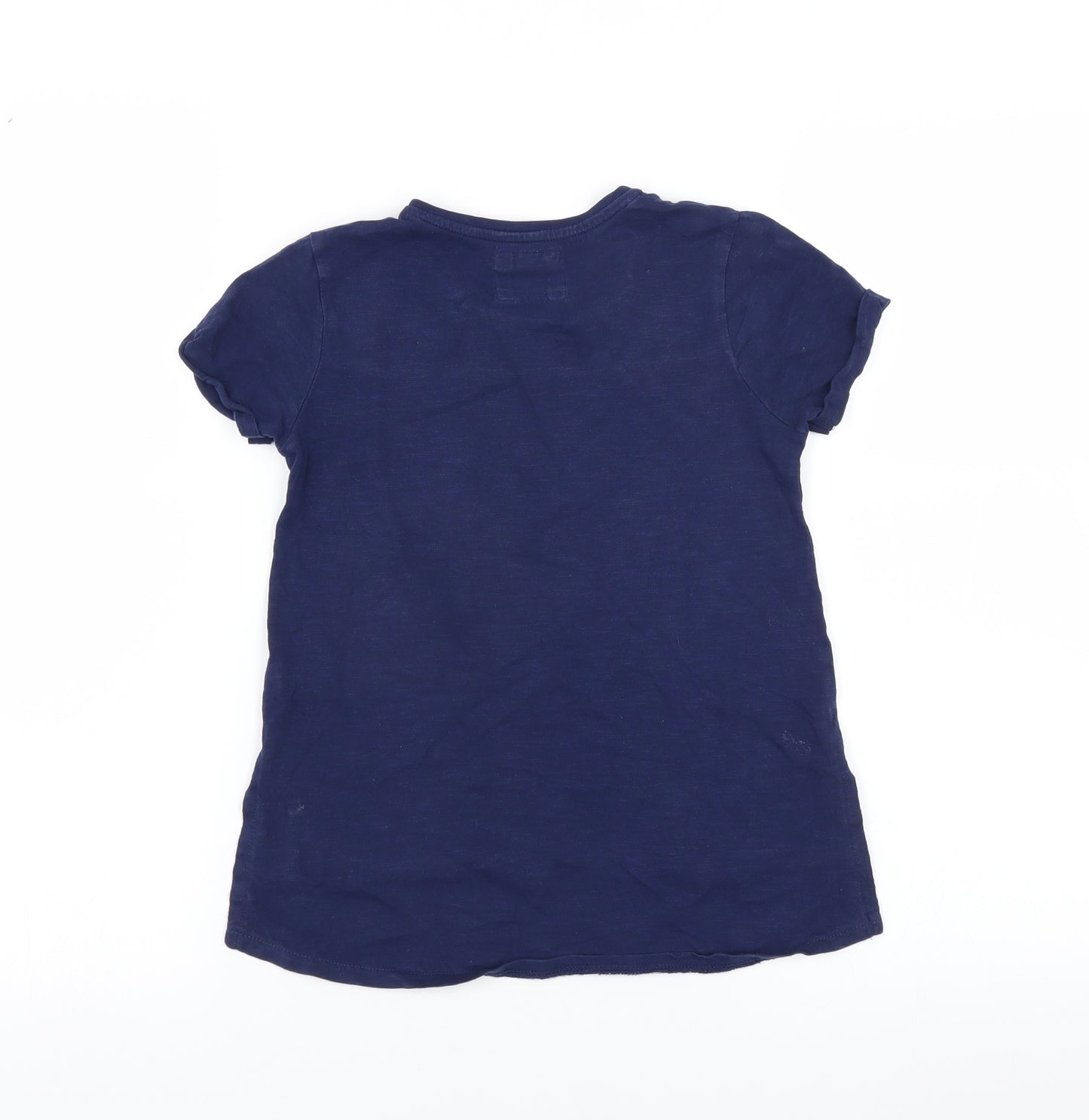 Sainsburys Girls Blue   Basic T-Shirt Size 7 Years  - floral crochet detail
