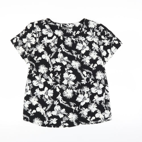 Le Bon Marché Womens Black Floral  Basic Blouse Size 10