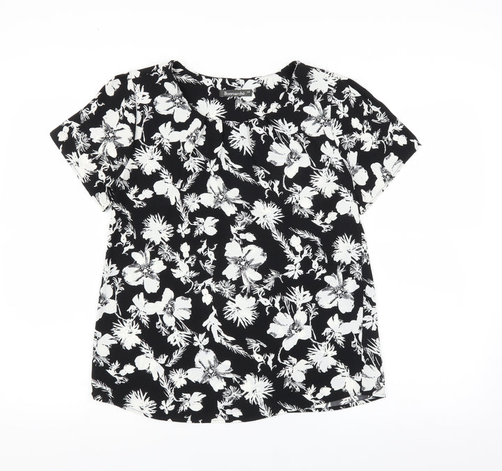 Le Bon Marché Womens Black Floral Basic Blouse Size 10