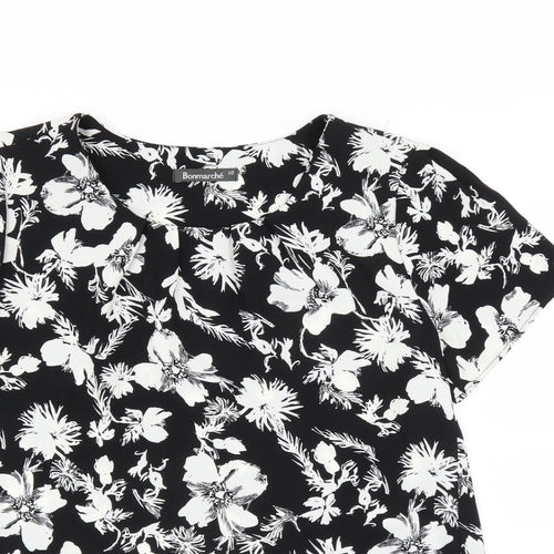 Le Bon Marché Womens Black Floral  Basic Blouse Size 10