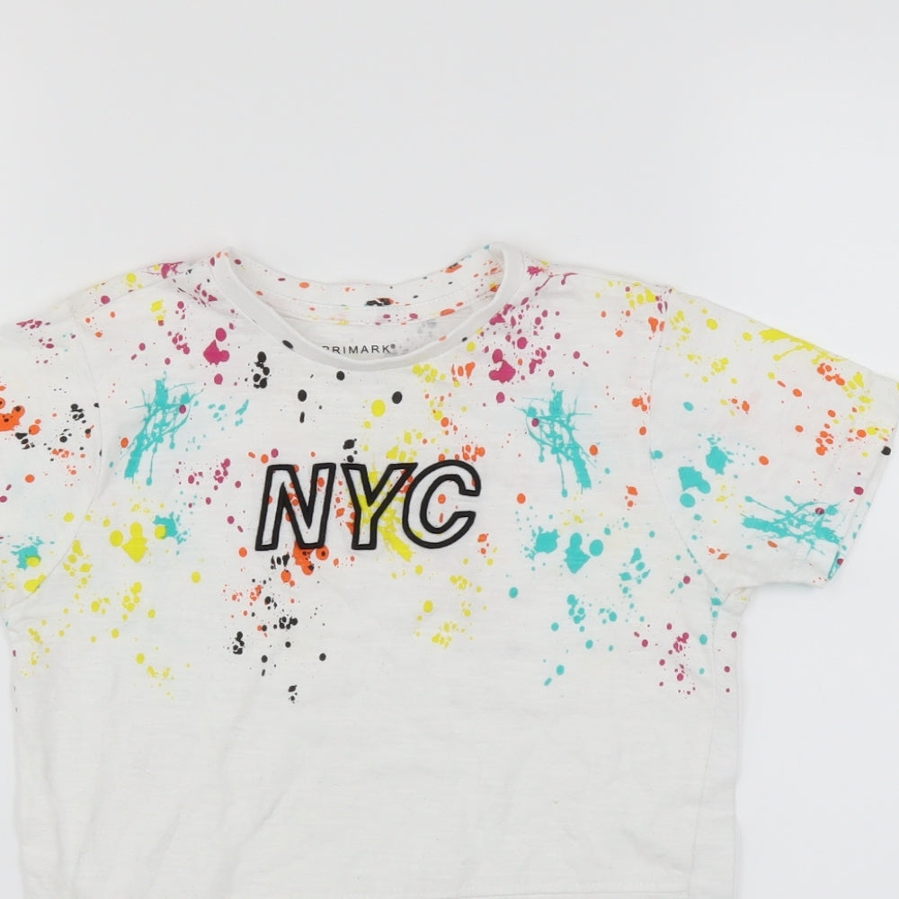 Primark Boys White   Basic T-Shirt Size 5-6 Years  - paint splat nyc