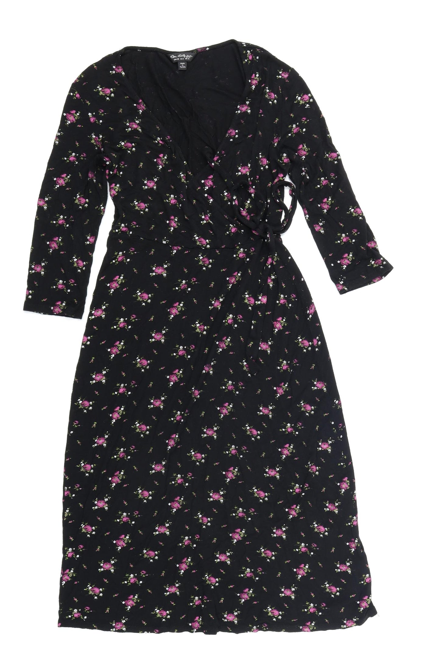 Miss Selfridge Womens Black Floral  Wrap Dress  Size 12
