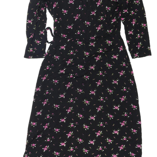 Miss Selfridge Womens Black Floral  Wrap Dress  Size 12