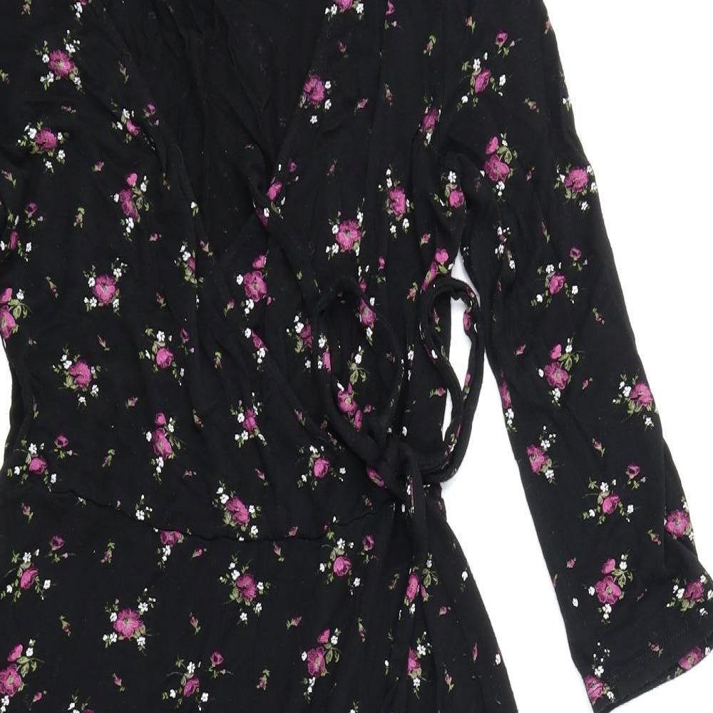 Miss Selfridge Womens Black Floral  Wrap Dress  Size 12