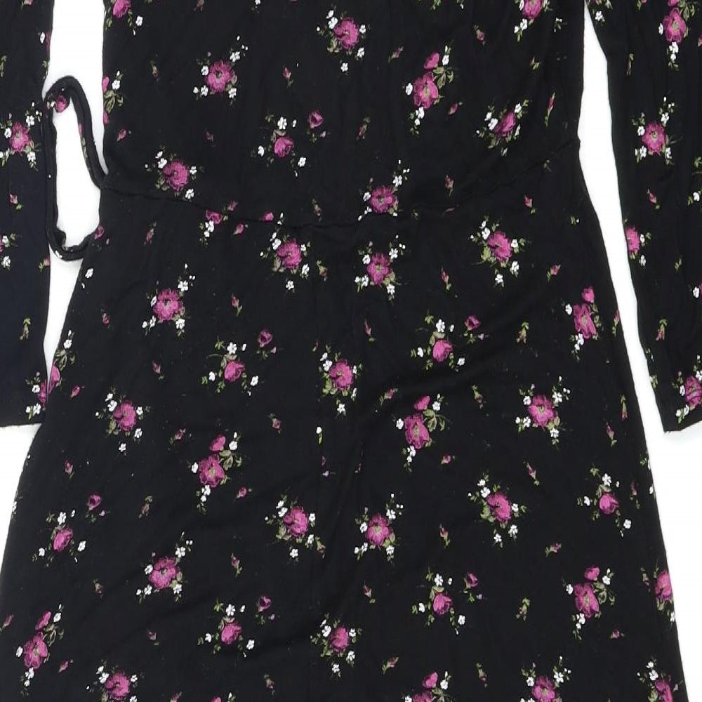 Miss Selfridge Womens Black Floral  Wrap Dress  Size 12