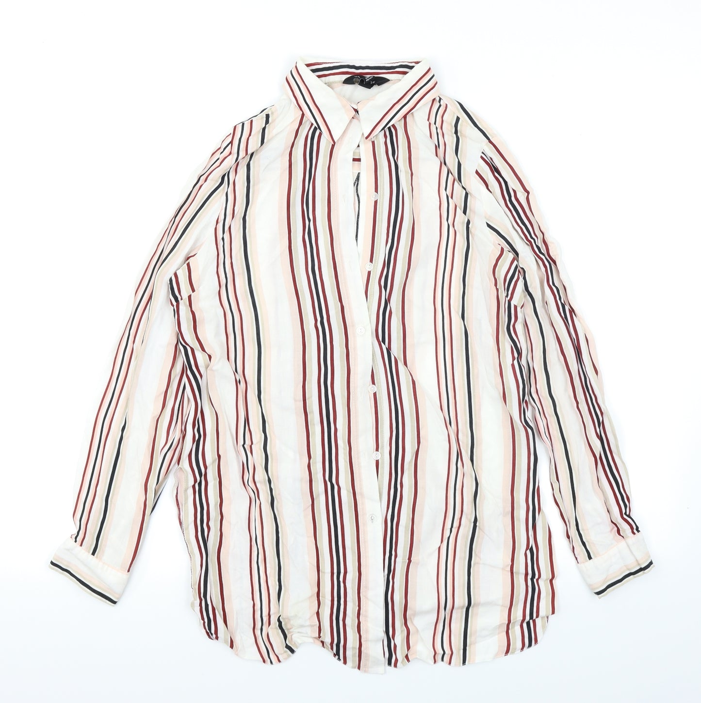 New Look Womens Red Striped  Basic Button-Up Size 10