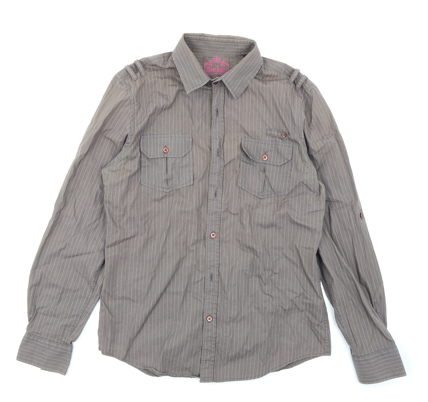 River Island Mens Brown Striped   Button-Up Size M