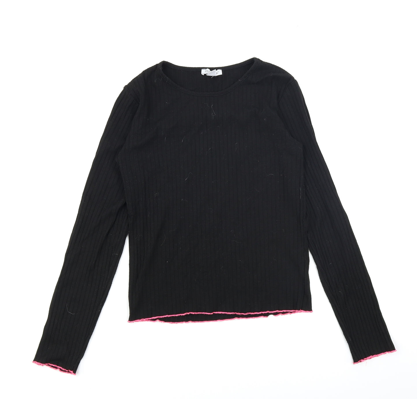 Primark Girls Black   Basic T-Shirt Size 13-14 Years  - Lettuce Edging