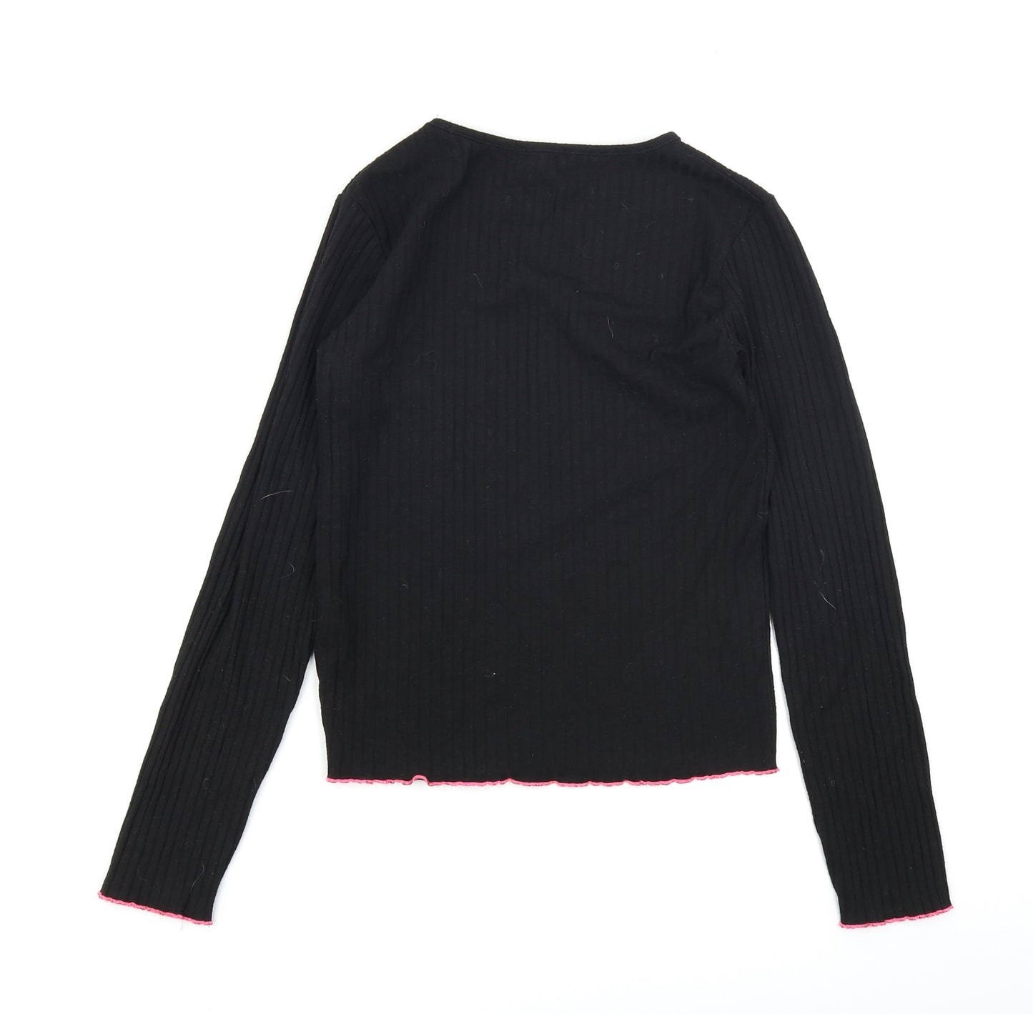 Primark Girls Black   Basic T-Shirt Size 13-14 Years  - Lettuce Edging