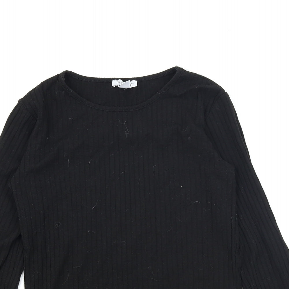 Primark Girls Black   Basic T-Shirt Size 13-14 Years  - Lettuce Edging
