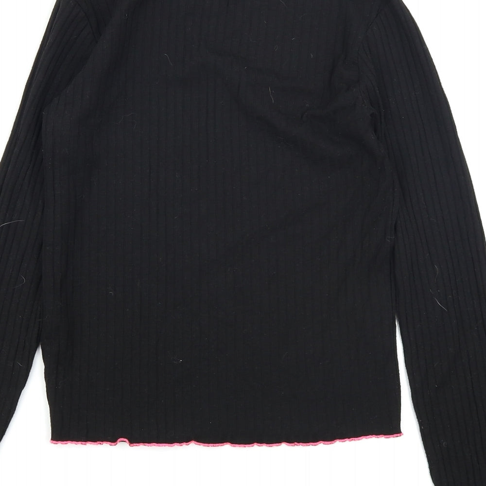 Primark Girls Black   Basic T-Shirt Size 13-14 Years  - Lettuce Edging