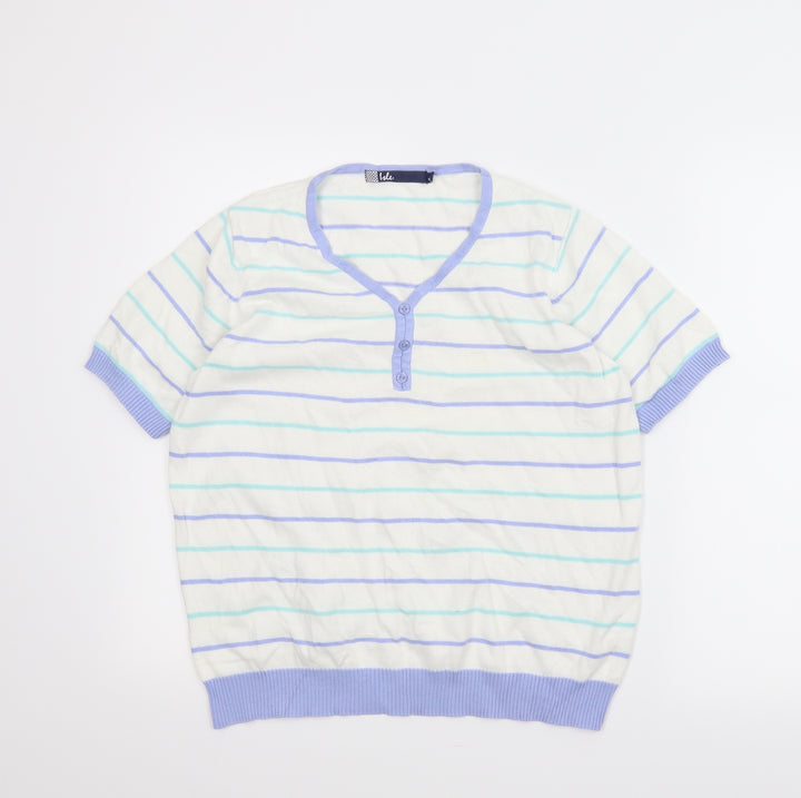 Isle Womens White Striped Basic Blouse Size 14