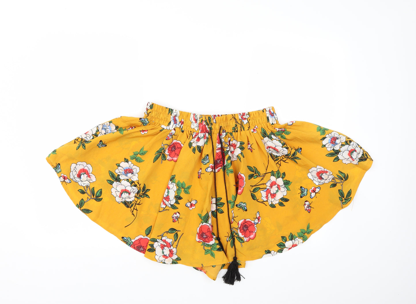 Boohoo Womens Yellow Floral  Bermuda Shorts Size 16