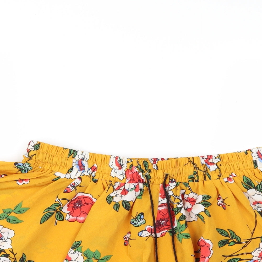 Boohoo Womens Yellow Floral  Bermuda Shorts Size 16