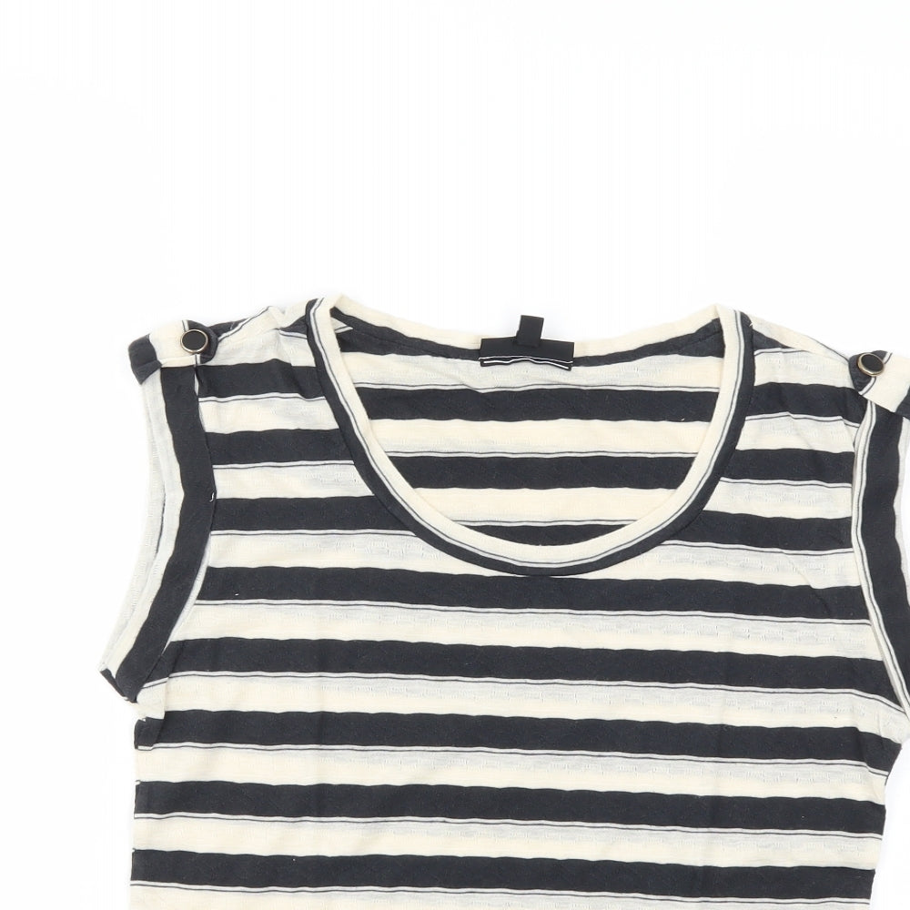 Warehouse Womens Beige Striped  Basic T-Shirt Size 10