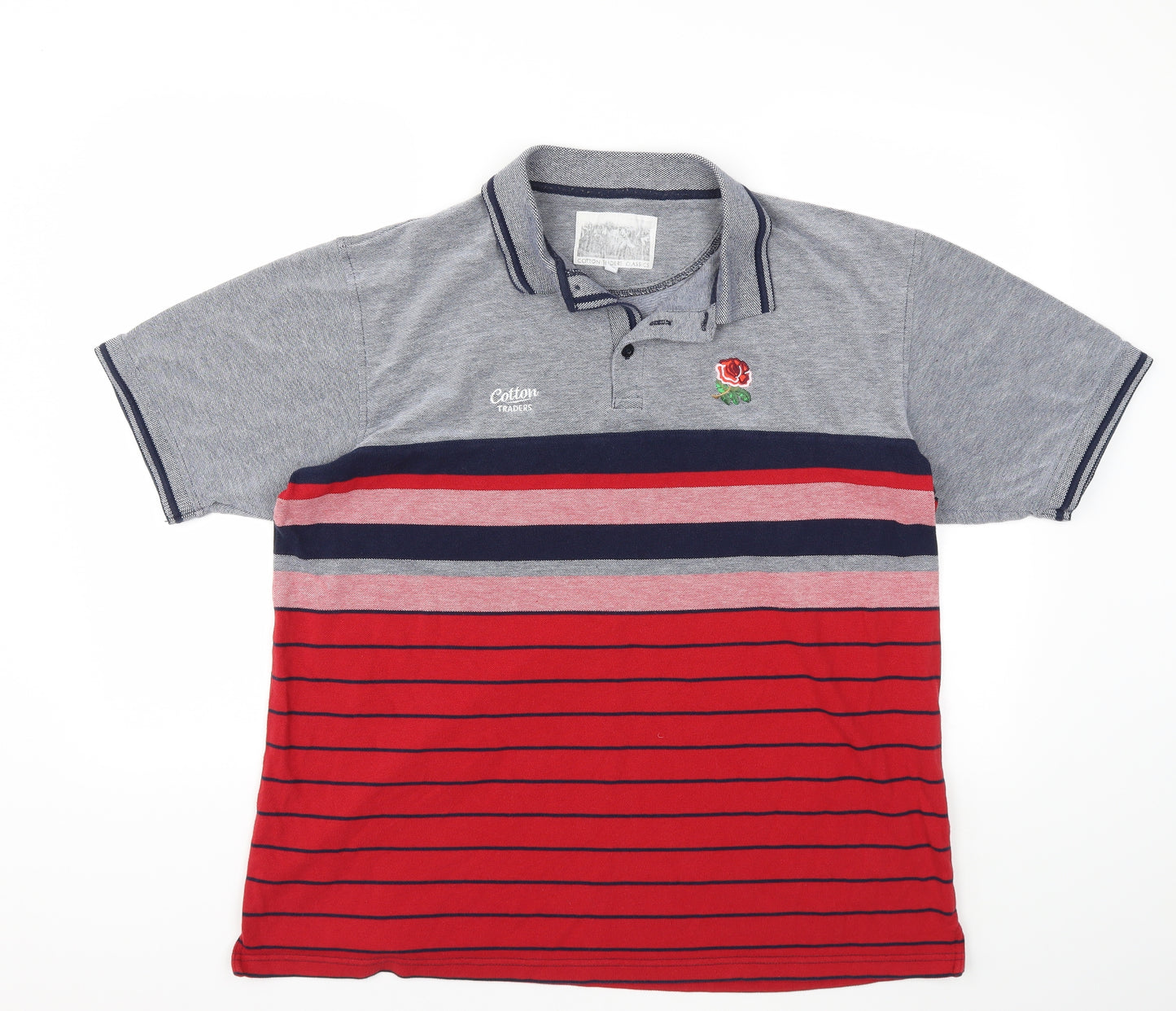 Cotton Traders Mens Grey Striped   Polo Size XL