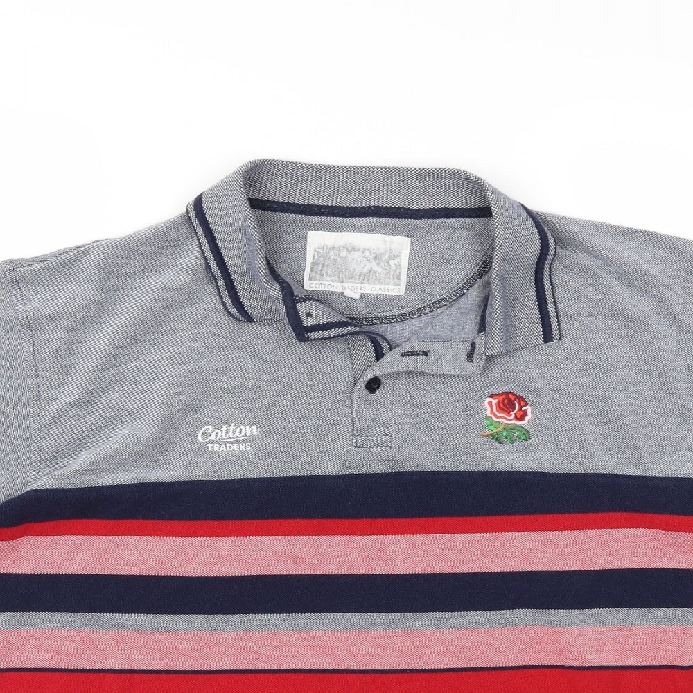 Cotton Traders Mens Grey Striped   Polo Size XL