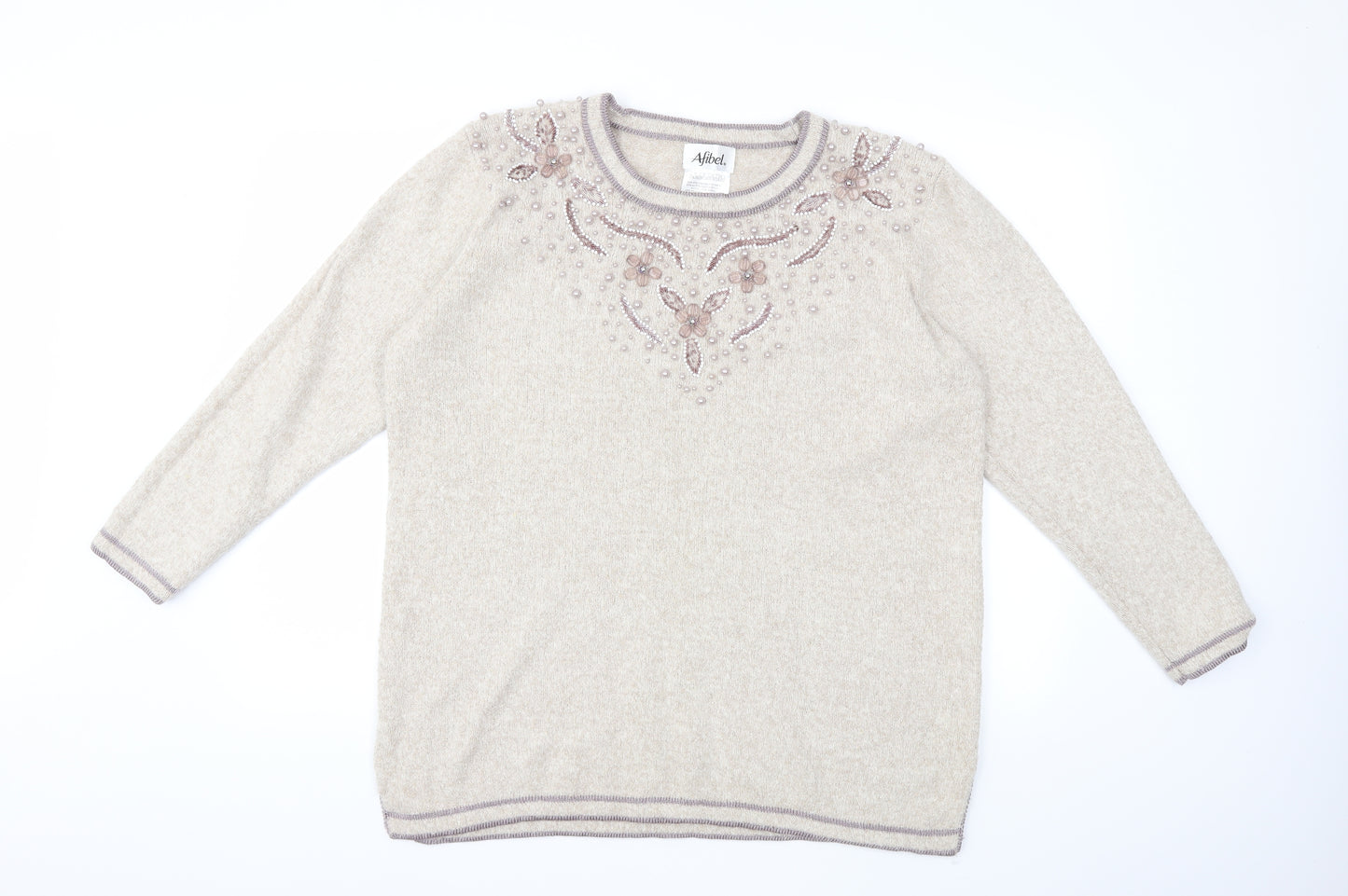 Afibel Womens Beige  Knit Pullover Jumper Size 24