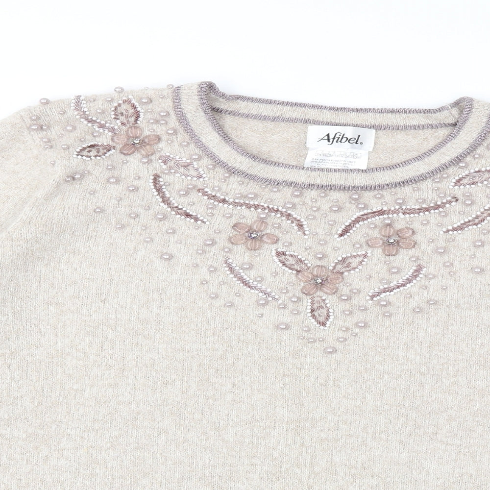 Afibel Womens Beige  Knit Pullover Jumper Size 24