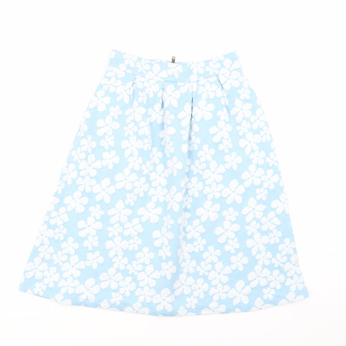 First and i Womens Blue Floral  A-Line Skirt Size S