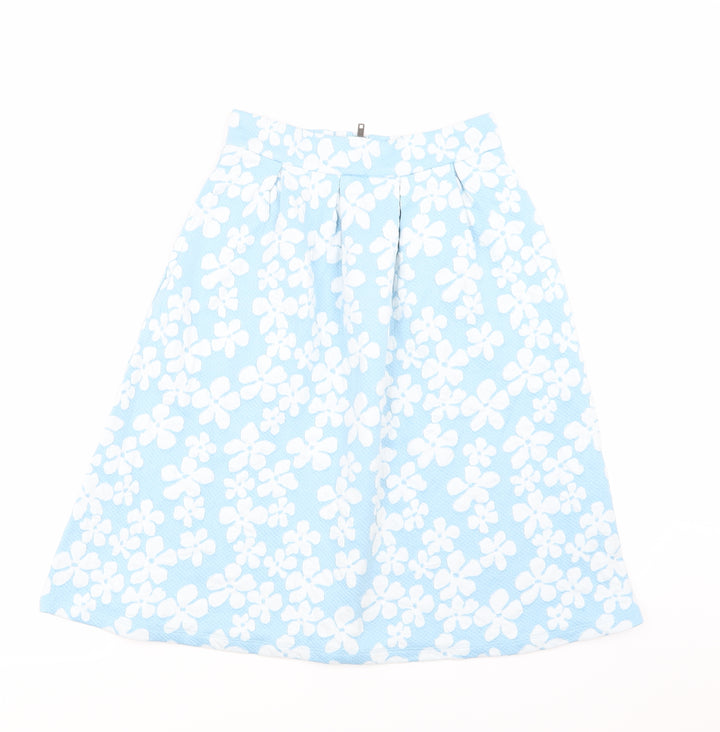 First and i Womens Blue Floral  A-Line Skirt Size S