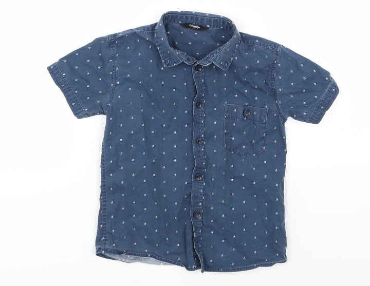 George Boys Blue Woven Basic Button-Up Size 4-5 Years - boat print