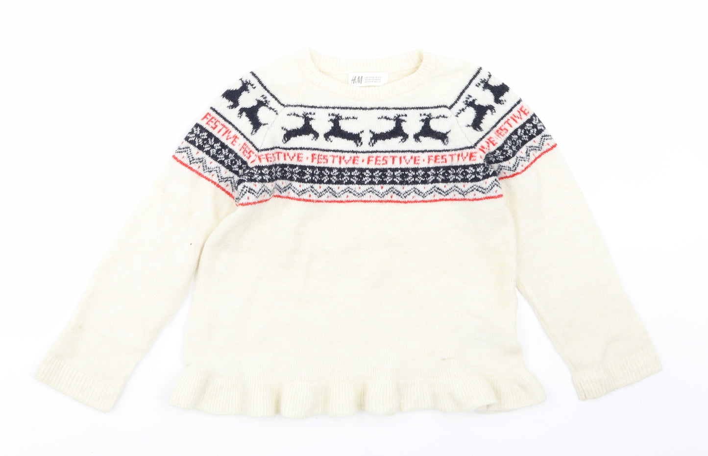H&M Girls Ivory   Pullover Jumper Size 6-7 Years  - Christmas