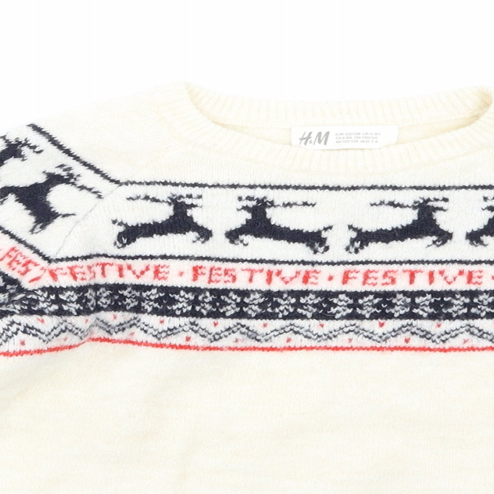 H&M Girls Ivory   Pullover Jumper Size 6-7 Years  - Christmas