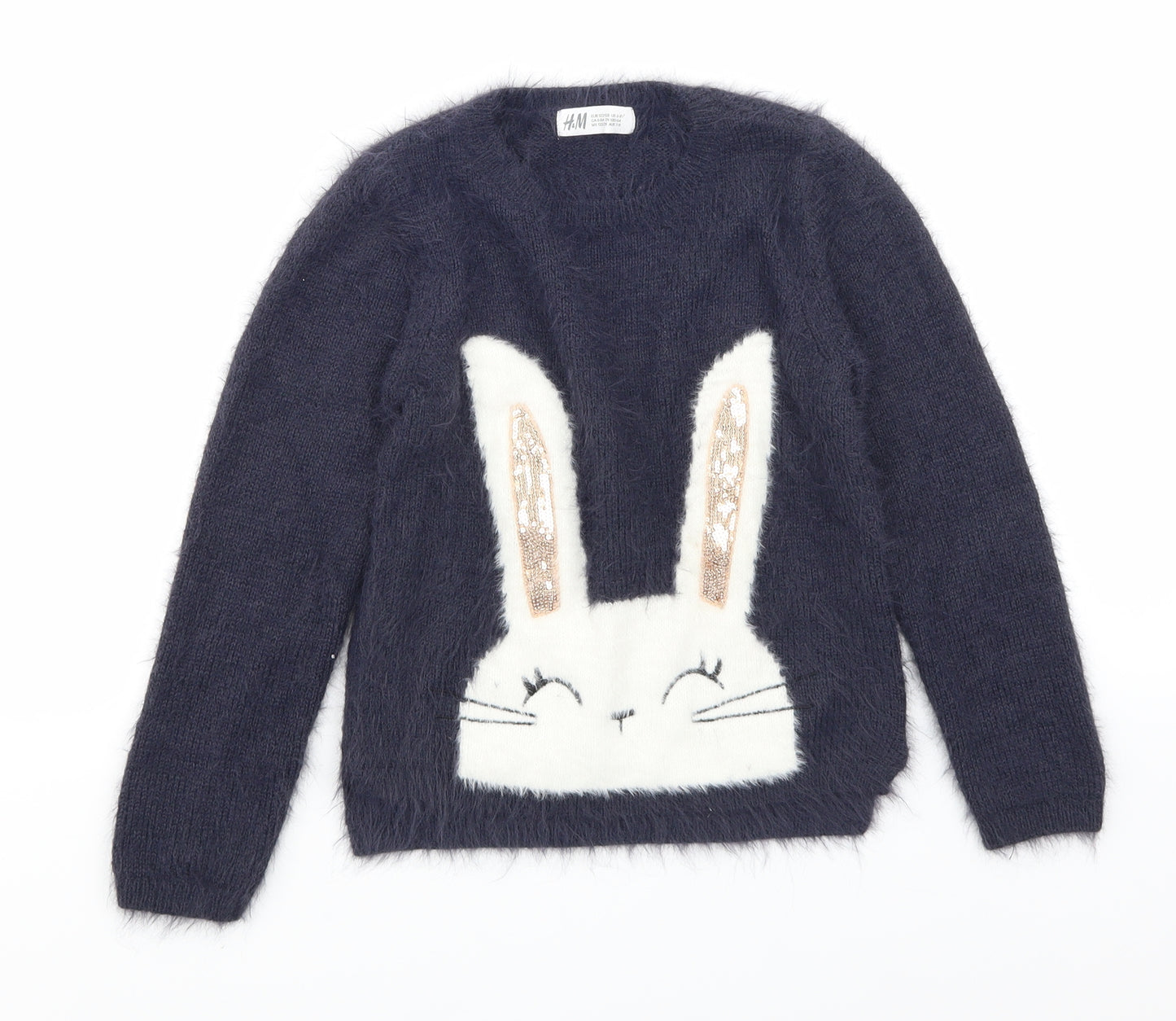 H&M Girls Blue  Knit Pullover Jumper Size 6-7 Years  - Bunny