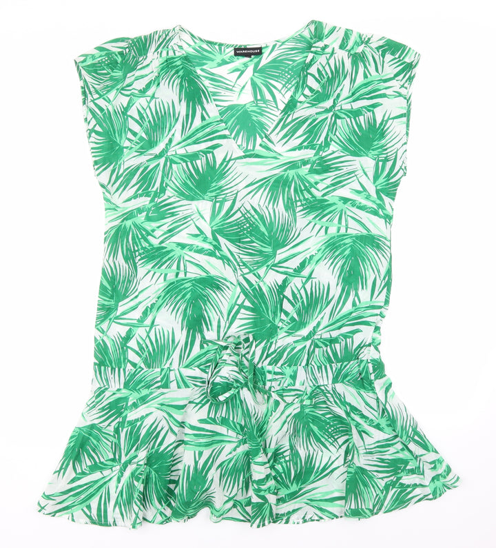 Warehouse Womens Green Batik Woven A-Line Size L -