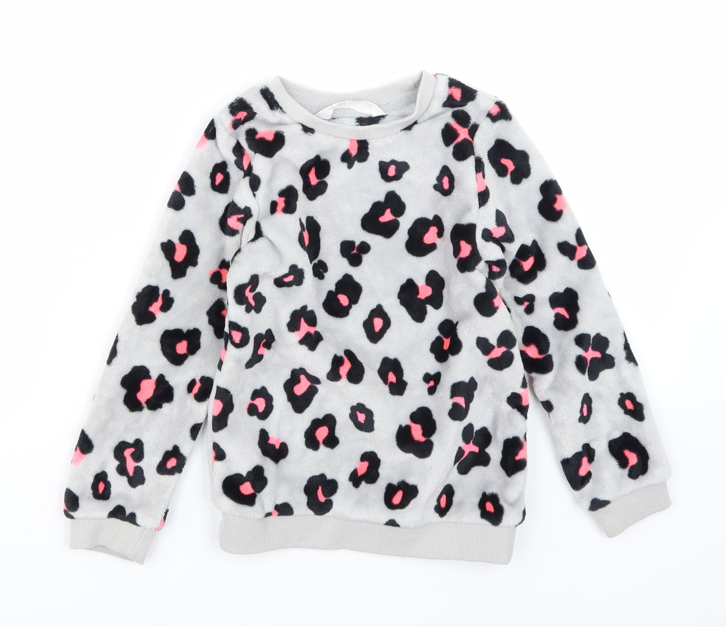 H&M Girls Grey Animal Print Fleece Pullover Sweatshirt Size 4-5 Years