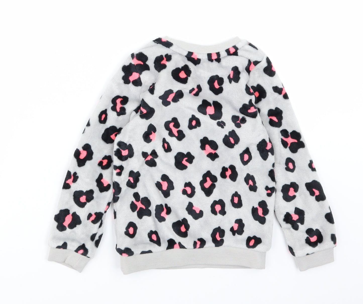 H&M Girls Grey Animal Print Fleece Pullover Sweatshirt Size 4-5 Years
