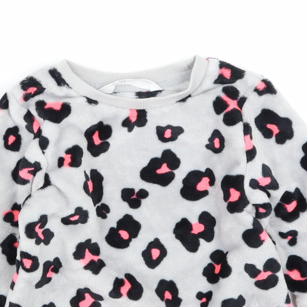 H&M Girls Grey Animal Print Fleece Pullover Sweatshirt Size 4-5 Years