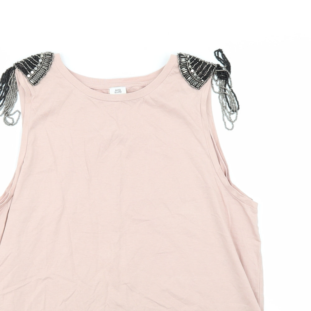 River Island Womens Pink  Jersey Basic Tank Size 18  - Beaded