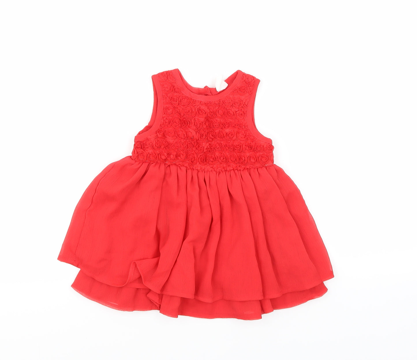 H&M Girls Red Floral Chiffon Skater Dress  Size 3-6 Months